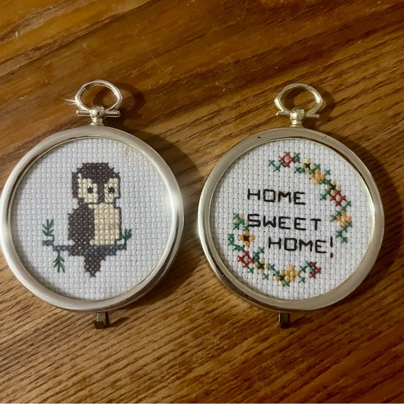 Vintage 70’s Miniature Needle Point - Home Sweet Home & Owl - Vtg Needlework - Picture 2 of 3